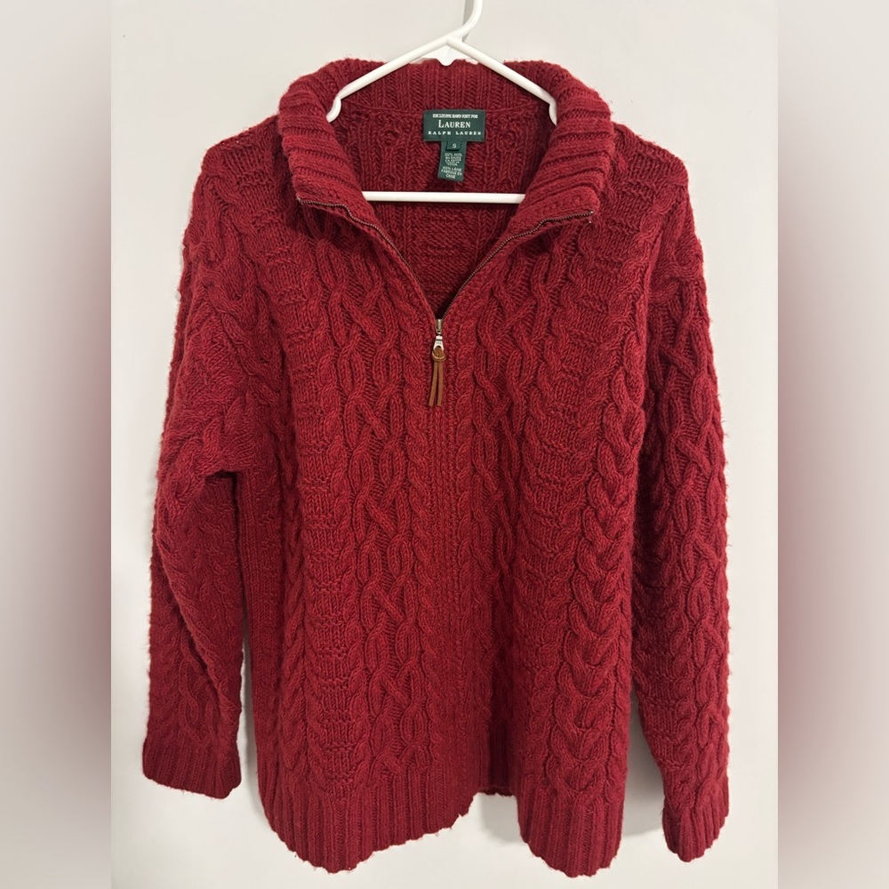 Men’s Ralph Lauren Cable-Knit Open Cardigan - Red. Oversized small. 100% Wool.